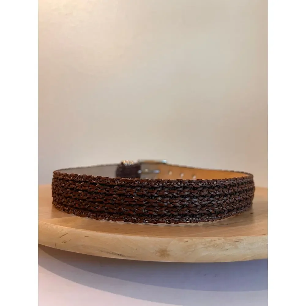 Vintage Woven Brown Barbara & Co Genuine Leather Silver Tipped Belt Size Medium